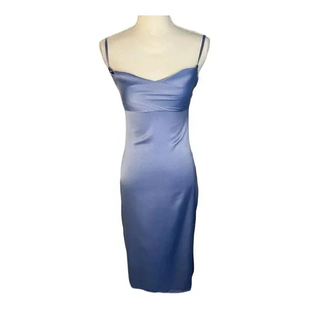 NEW Weworewhat Size 0‎ Cowl Satin Midi Dress In Slate Blue NWT